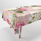 Vintage green pink white bohemian hortensia flowers Tablecloth Gallery Image 1