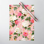 Vintage green pink white bohemian hortensia flowers Wrapping Paper Gallery Image 1