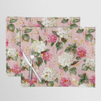 Vintage green pink white bohemian hortensia flowers Placemat Gallery Image 1