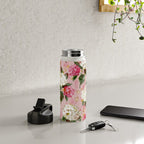 Vintage green pink white bohemian hortensia flowers Water Bottle Gallery Image 4