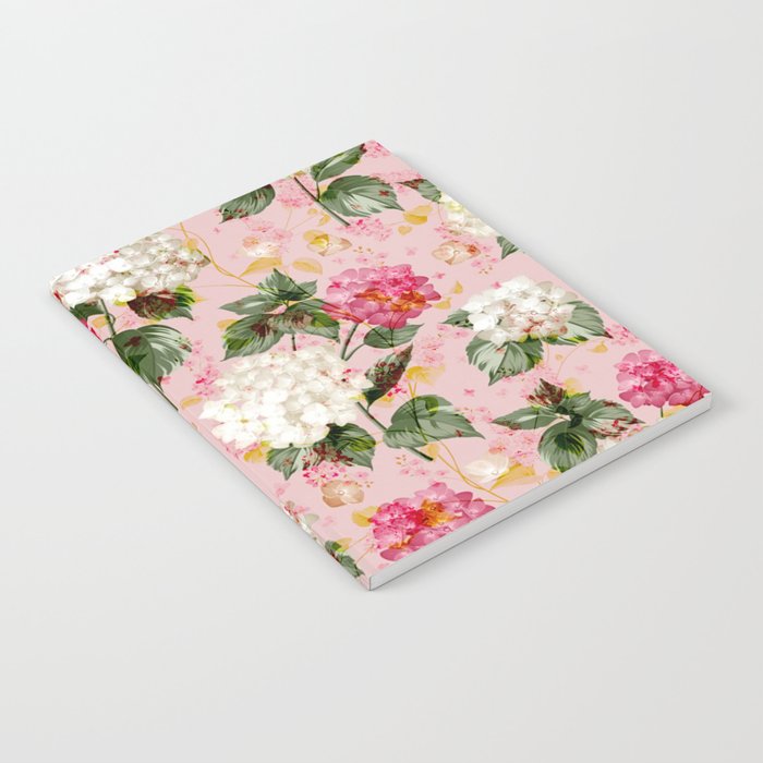 Vintage green pink white bohemian hortensia flowers Notebook Gallery Image 2
