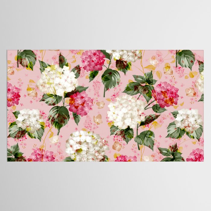 Vintage green pink white bohemian hortensia flowers Tablecloth Gallery Image 2