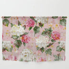 Vintage green pink white bohemian hortensia flowers Wall Hanging Gallery Image 1