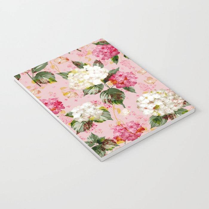 Vintage green pink white bohemian hortensia flowers Notebook Gallery Image 3