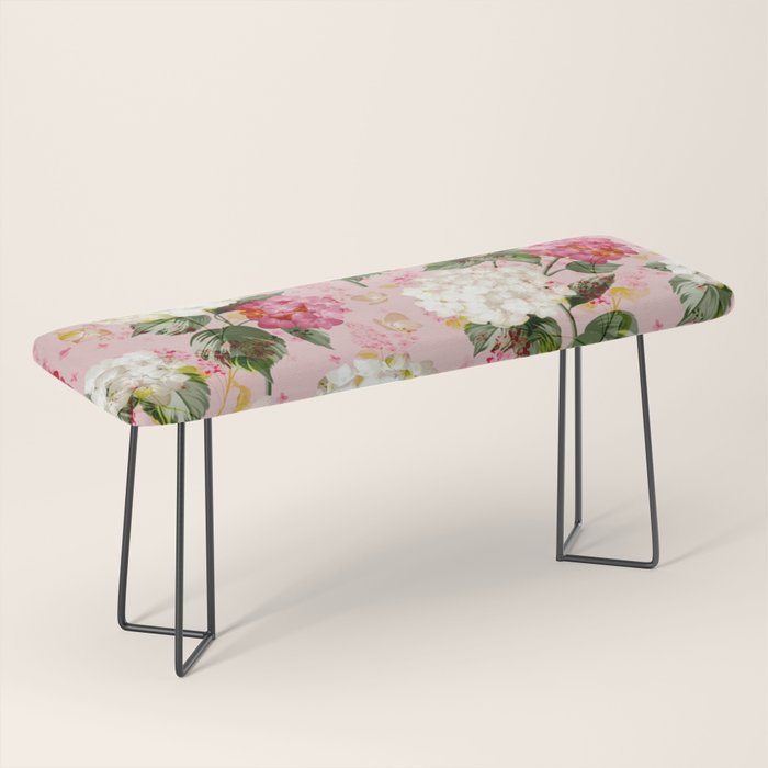 Vintage green pink white bohemian hortensia flowers Bench Gallery Image 1