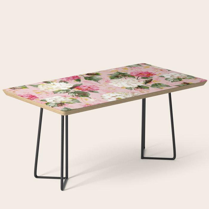 Vintage green pink white bohemian hortensia flowers Coffee Table Gallery Image 1