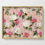 Vintage green pink white bohemian hortensia flowers Serving Tray Gallery Image 1