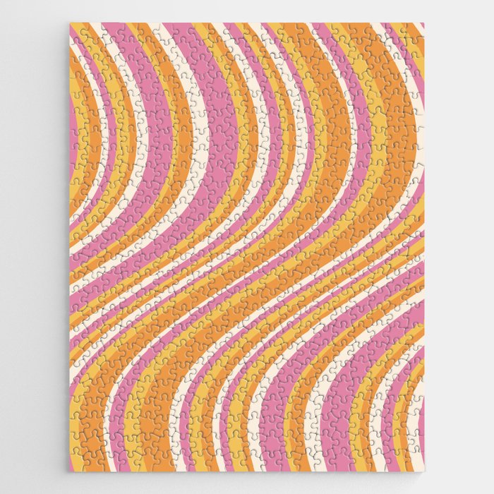 Wavy Stripes XXV - Pink Orange Yellow Jigsaw Puzzle Gallery Image 1
