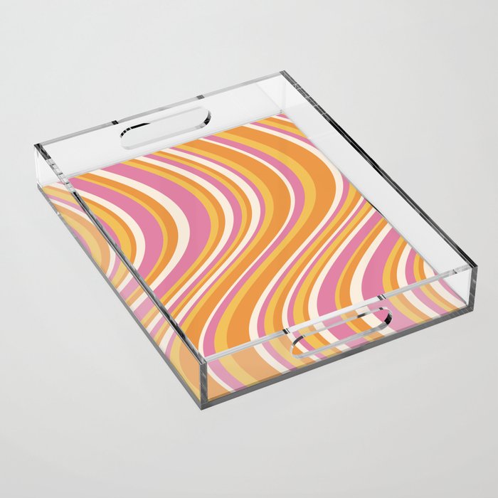 Wavy Stripes XXV - Pink Orange Yellow Acrylic Tray Gallery Image 1