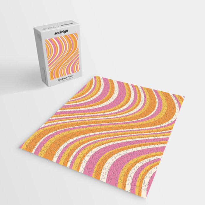 Wavy Stripes XXV - Pink Orange Yellow Jigsaw Puzzle Gallery Image 2