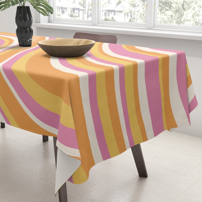 Wavy Stripes XXV - Pink Orange Yellow Tablecloth Gallery Image 3