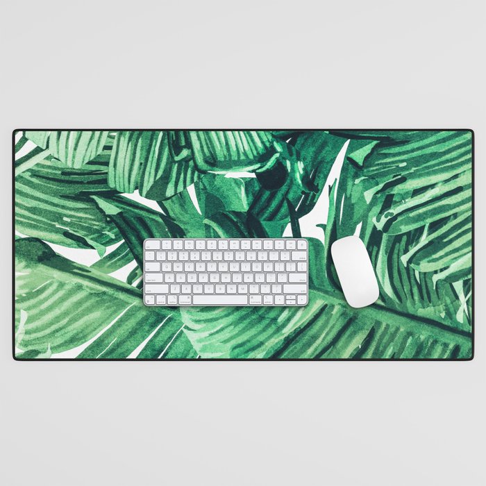 Tropical State of Mind | Watercolor Palm Banana Leaves Painting | Botanical Jungle Bohemian Plants Desk Mat Gallery Image 1