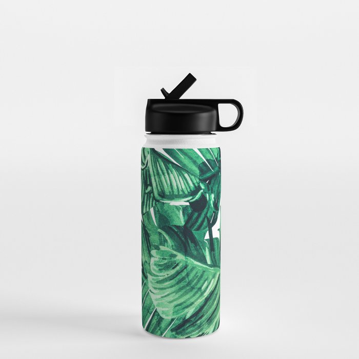 Tropical State of Mind | Watercolor Palm Banana Leaves Painting | Botanical Jungle Bohemian Plants Water Bottle Gallery Image 1