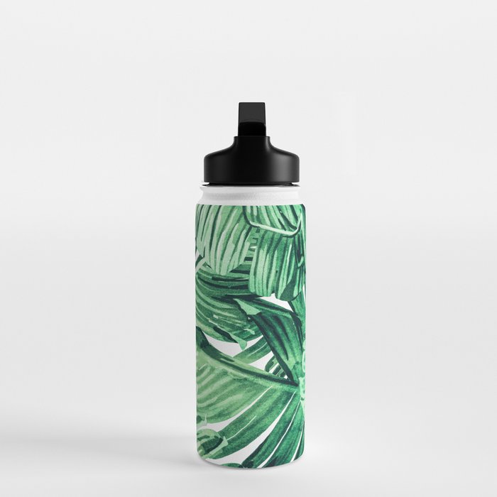 Tropical State of Mind | Watercolor Palm Banana Leaves Painting | Botanical Jungle Bohemian Plants Water Bottle Gallery Image 3