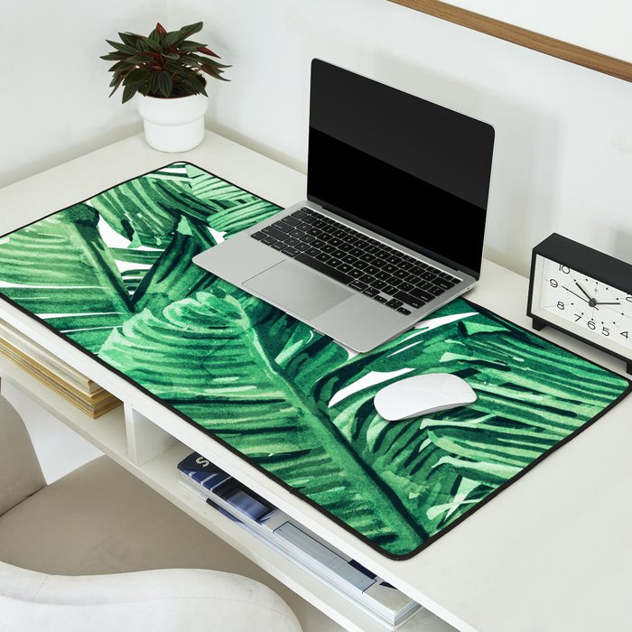 Tropical State of Mind | Watercolor Palm Banana Leaves Painting | Botanical Jungle Bohemian Plants Desk Mat Gallery Image 2