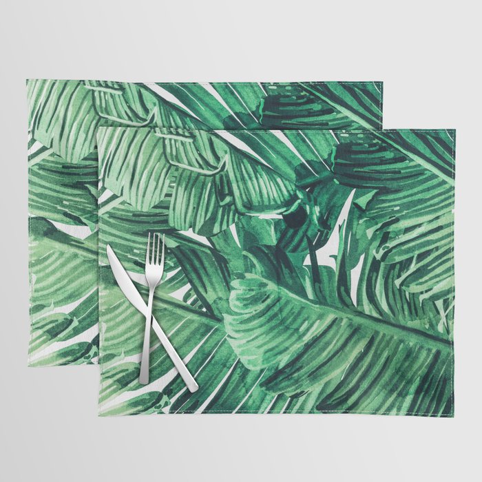 Tropical State of Mind | Watercolor Palm Banana Leaves Painting | Botanical Jungle Bohemian Plants Placemat Gallery Image 1