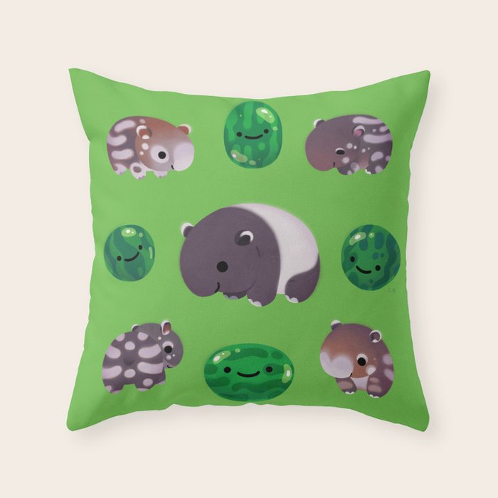 Tapir and baby watermelons Throw Pillow Gallery Image 1