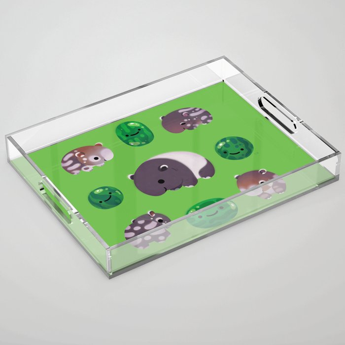 Tapir and baby watermelons Acrylic Tray Gallery Image 1