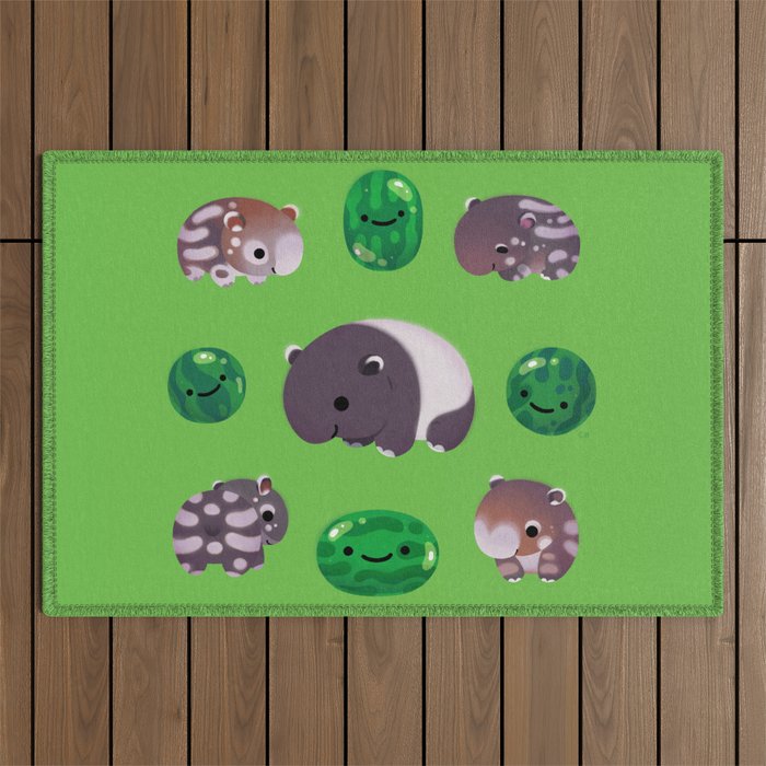 Tapir and baby watermelons Outdoor Rug Gallery Image 1
