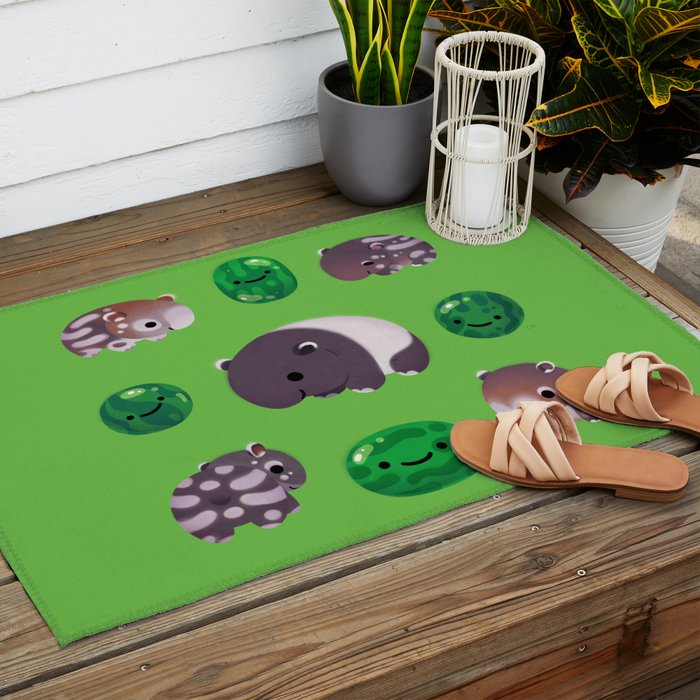 Tapir and baby watermelons Outdoor Rug Gallery Image 2
