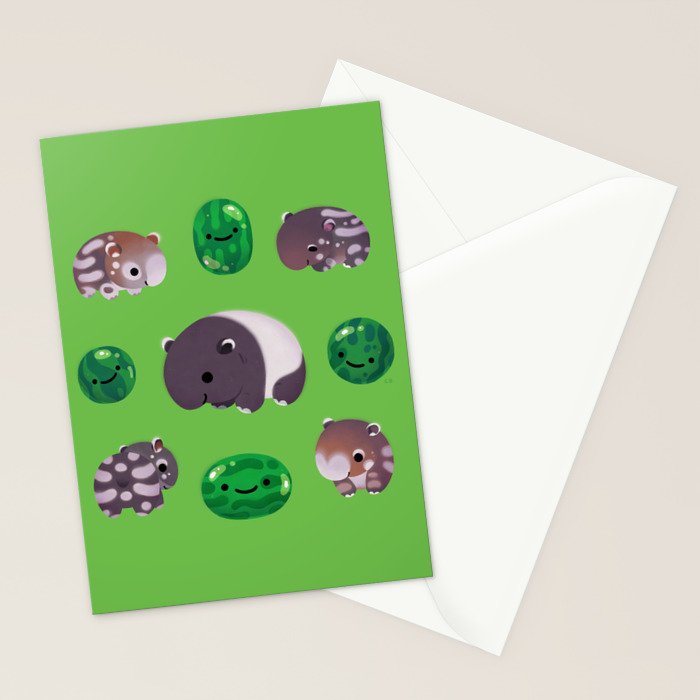 Tapir and baby watermelons Stationery Card Gallery Image 2