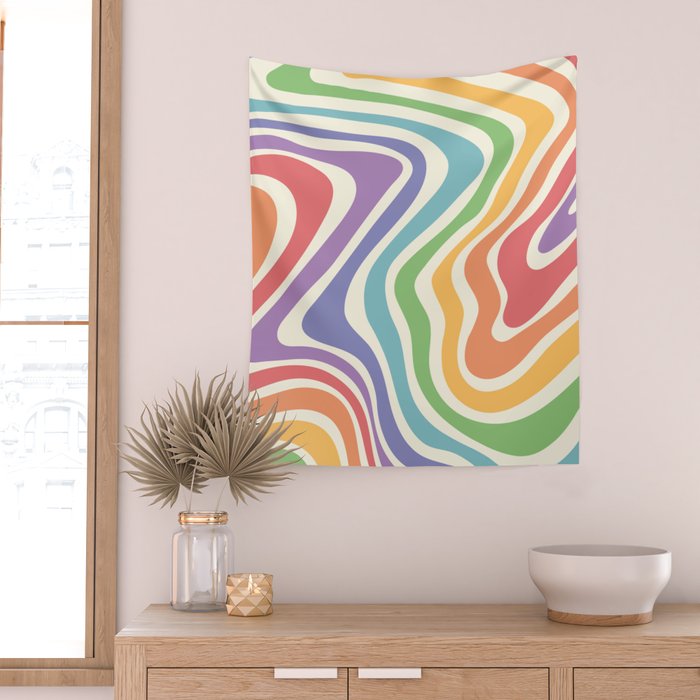 Colorful Rainbow Warp Swirl Lines I Wall Tapestry Gallery Image 2