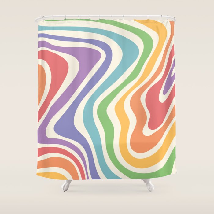 Colorful Rainbow Warp Swirl Lines I Shower Curtain Gallery Image 1