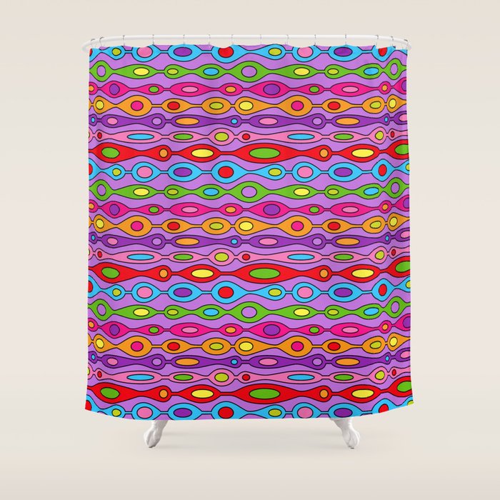 Mid Century Colorful Geometric Oval Pattern Shower Curtain Gallery Image 1