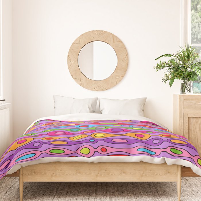 Mid Century Colorful Geometric Oval Pattern Duvet Cover Gallery Image 3