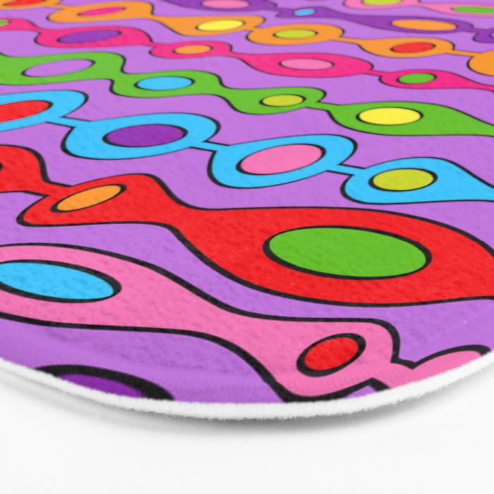 Mid Century Colorful Geometric Oval Pattern Bath Mat Gallery Image 3