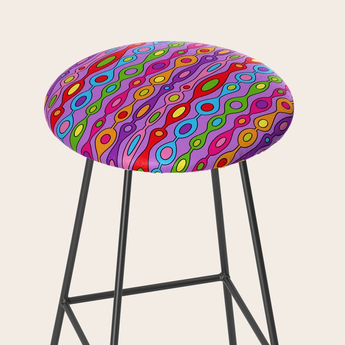 Mid Century Colorful Geometric Oval Pattern Stool Gallery Image 2
