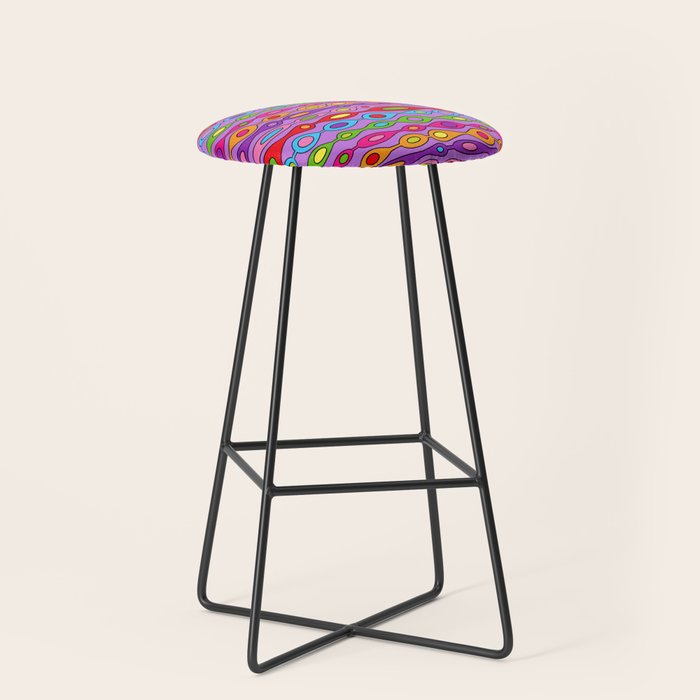 Mid Century Colorful Geometric Oval Pattern Stool Gallery Image 1