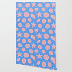 Retro Coastal Shells on Blue Wallpaper Gallery Image 2