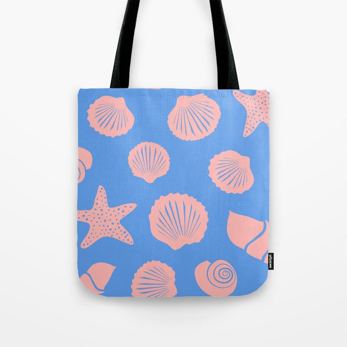 Retro Coastal Shells on Blue Tote Bag Gallery Image 1