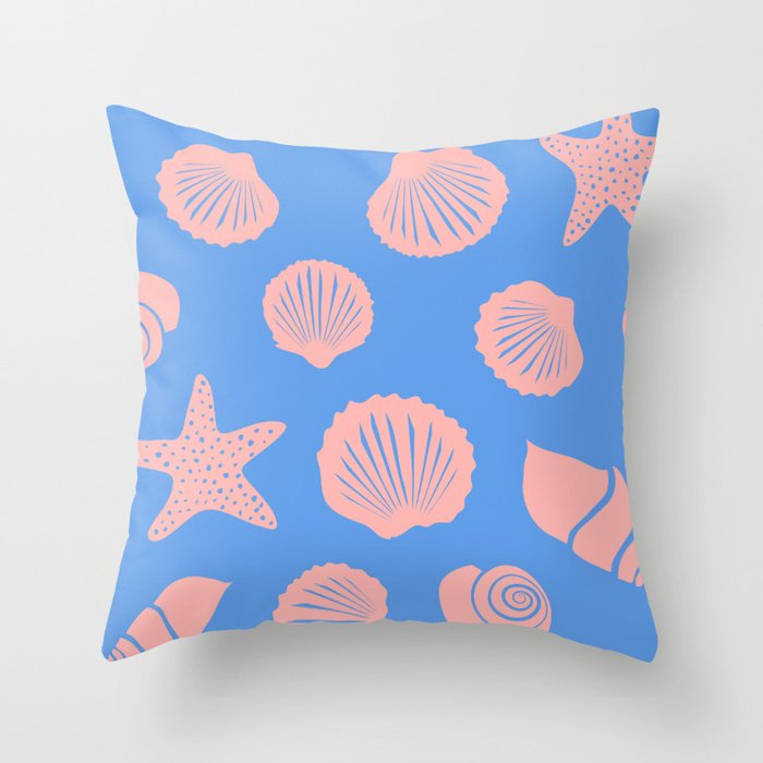 Retro Coastal Shells on Blue Throw Pillow Gallery Image 6