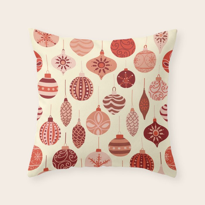 Christmas Ornaments Red Pink Beige Pattern Throw Pillow Gallery Image 6