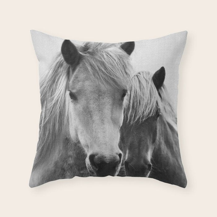 Horses - Black & White 7 Throw Pillow Gallery Image 1