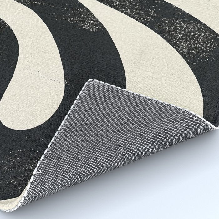 Abstract Minimalist Wavy Brushstrokes Black and White Print Rug Gallery Image 4