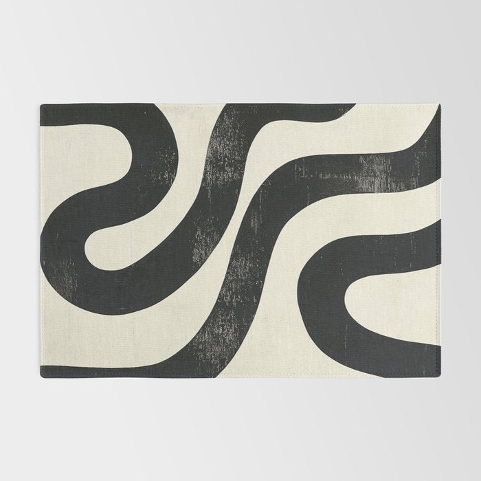 Abstract Minimalist Wavy Brushstrokes Black and White Print Rug Gallery Image 2