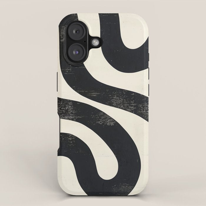 Abstract Minimalist Wavy Brushstrokes Black and White Print iPhone Case Gallery Image 1