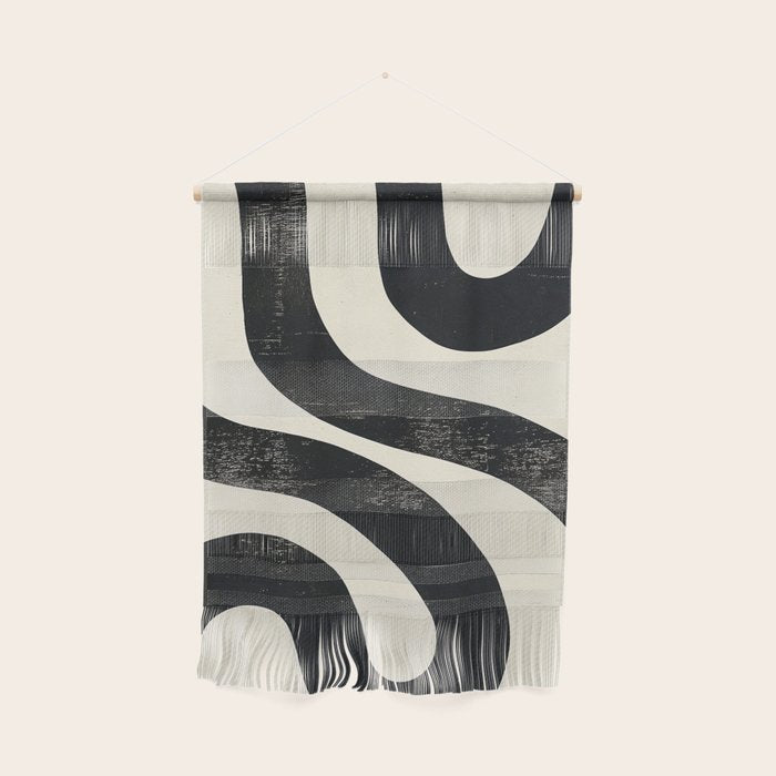 Abstract Minimalist Wavy Brushstrokes Black and White Print Wall Hanging Gallery Image 1