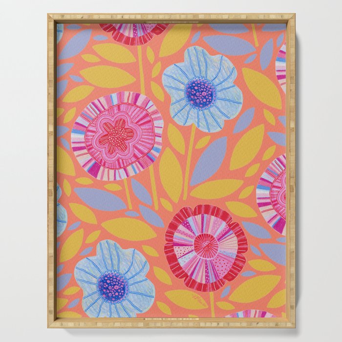 Folk Floral Blossoms in Sweet Peach Serving Tray Gallery Image 1