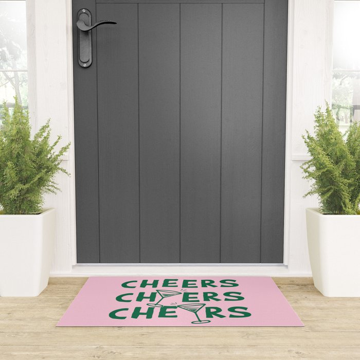 Cheers. Cocktails and Drinks in Forest Green and Pink Welcome Mat Gallery Image 3