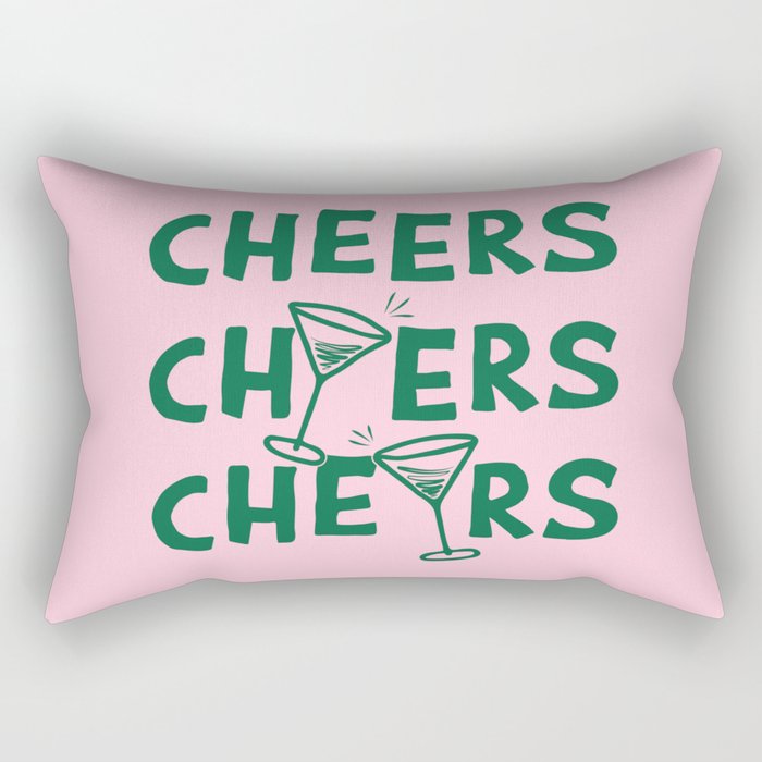 Cheers. Cocktails and Drinks in Forest Green and Pink Rectangular Pillow Gallery Image 2