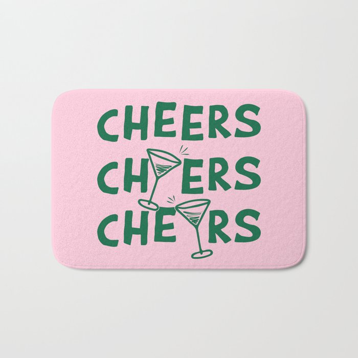 Cheers. Cocktails and Drinks in Forest Green and Pink Bath Mat Gallery Image 1
