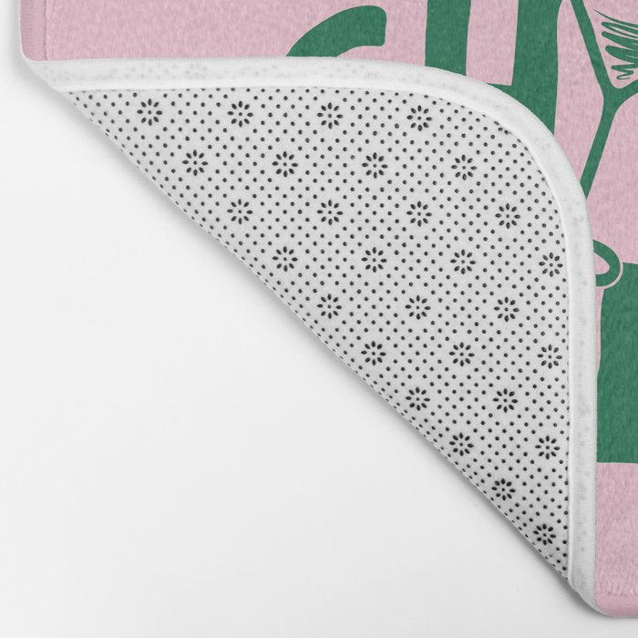 Cheers. Cocktails and Drinks in Forest Green and Pink Bath Mat Gallery Image 2