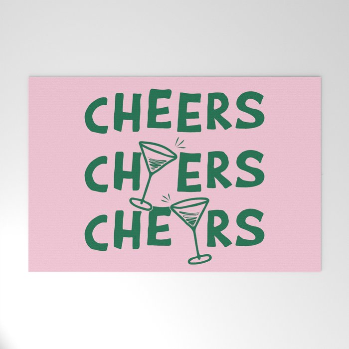 Cheers. Cocktails and Drinks in Forest Green and Pink Welcome Mat Gallery Image 1