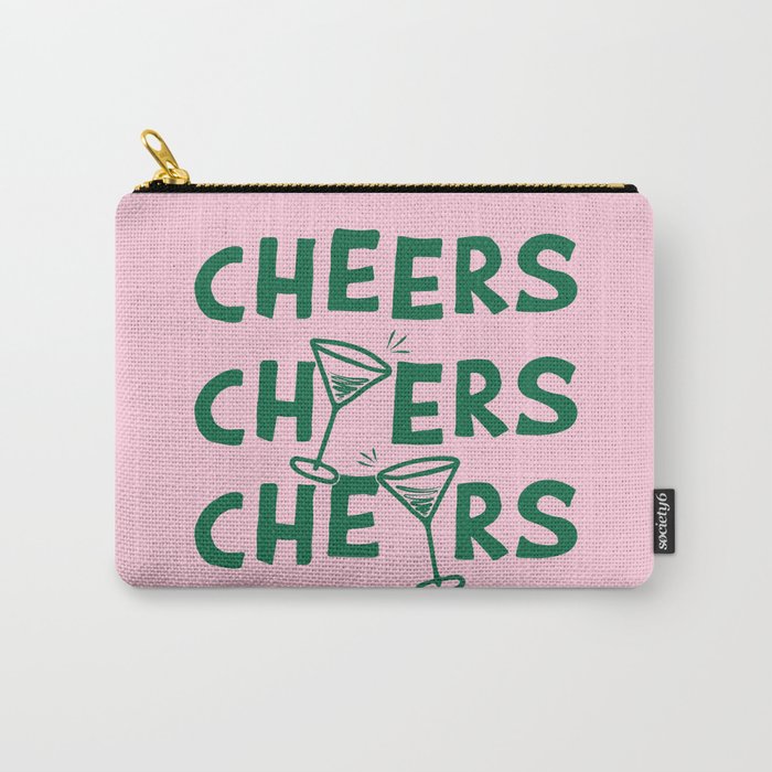 Cheers. Cocktails and Drinks in Forest Green and Pink Carry All Pouch Gallery Image 1