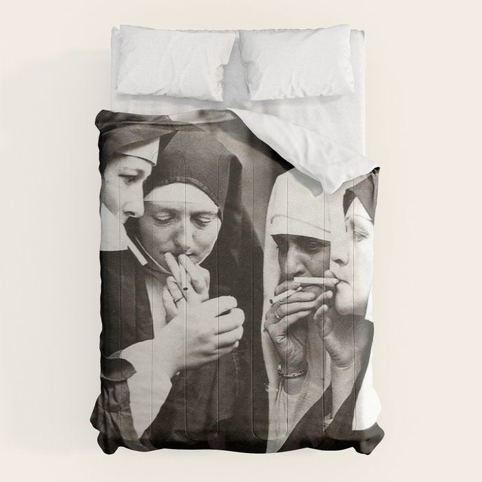 Nuns Smoking Vintage Photograph 1931 Comforter Gallery Image 1