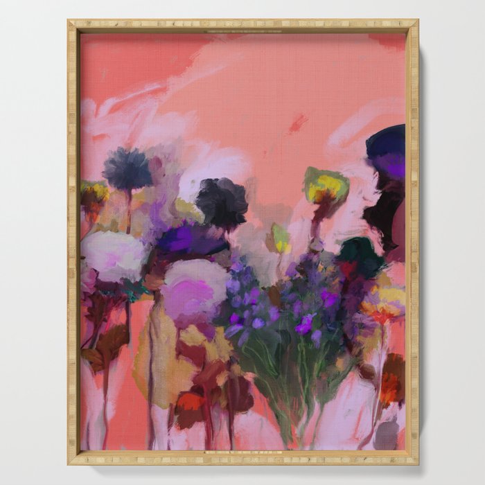 floral pink abstract Serving Tray Gallery Image 1